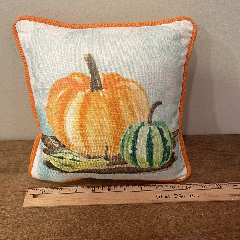 Pumpkin Gourd Fall Harvest Throw Pillow Orange Blue Striped 10